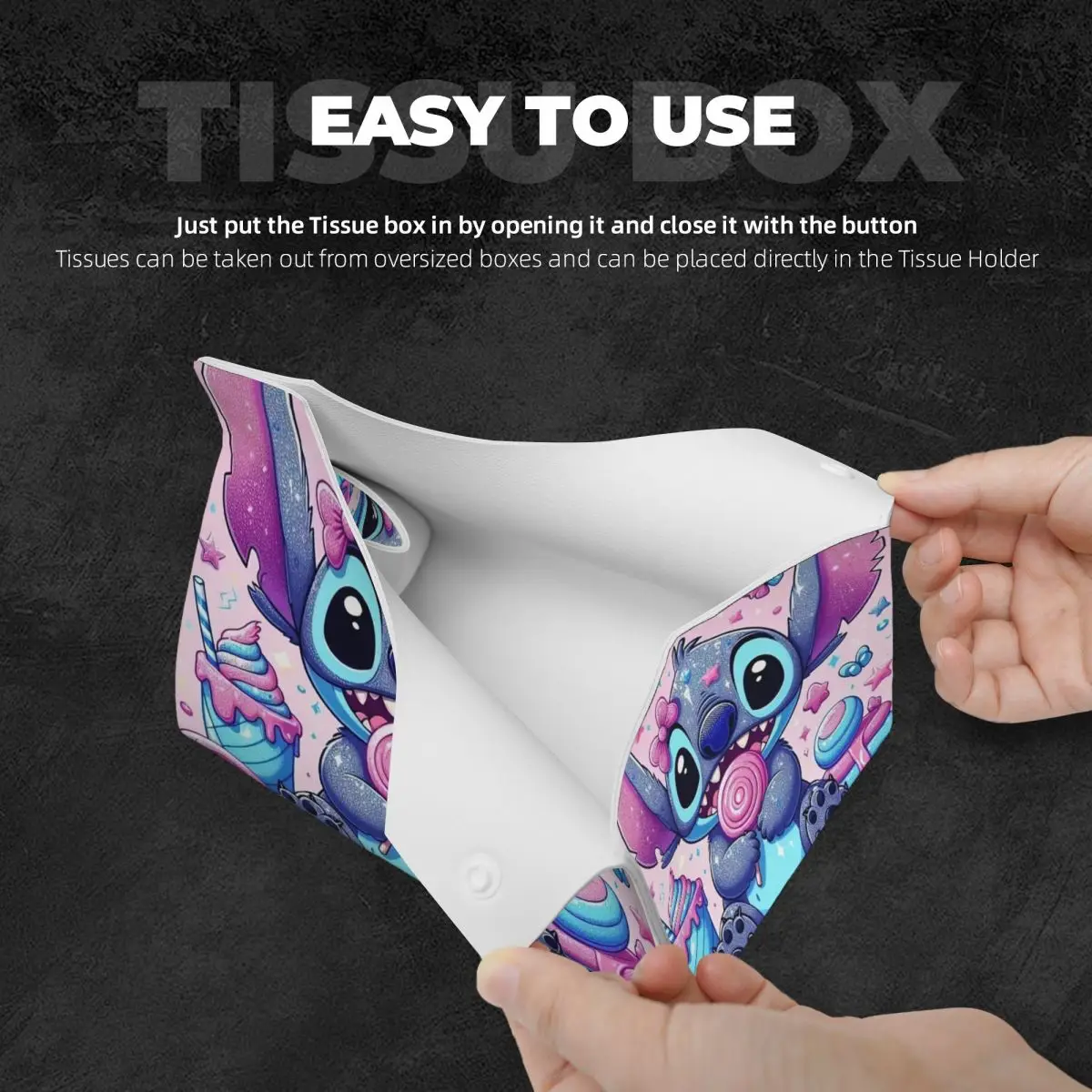 Custom Cartoon Pink Stitch Tissue Box Cover PU Leather Rectangular Anime Cartoon Facial Tissues Holder for Home 4