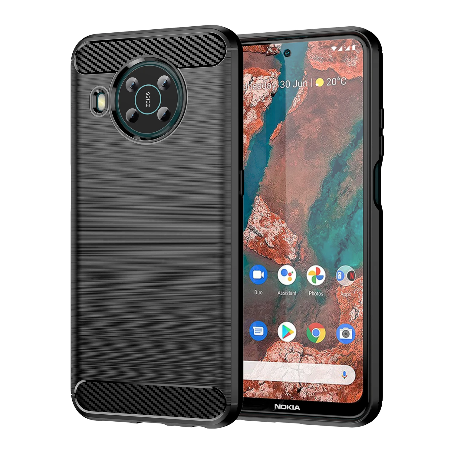 Silicone Shockproof Matte Back Cover with Soft Carbon Fiber Detailing