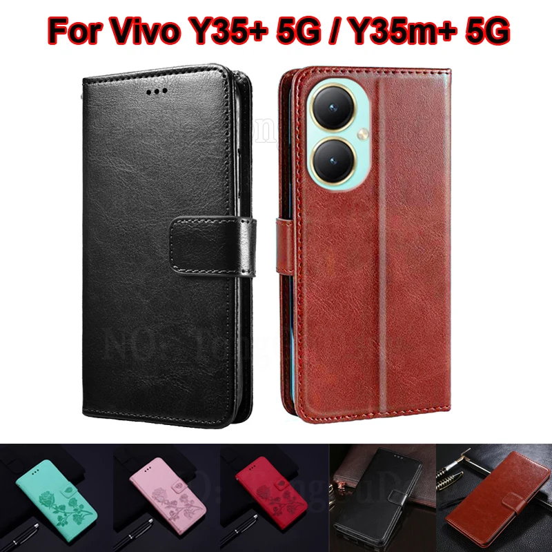 

чехол на Vivo Y35+ 5G Case Wallet Card Holder Phone Funda Coque Leather Flip Cover For Carcasas Vivo Y35m+ 5G V2279A Mujer Etui
