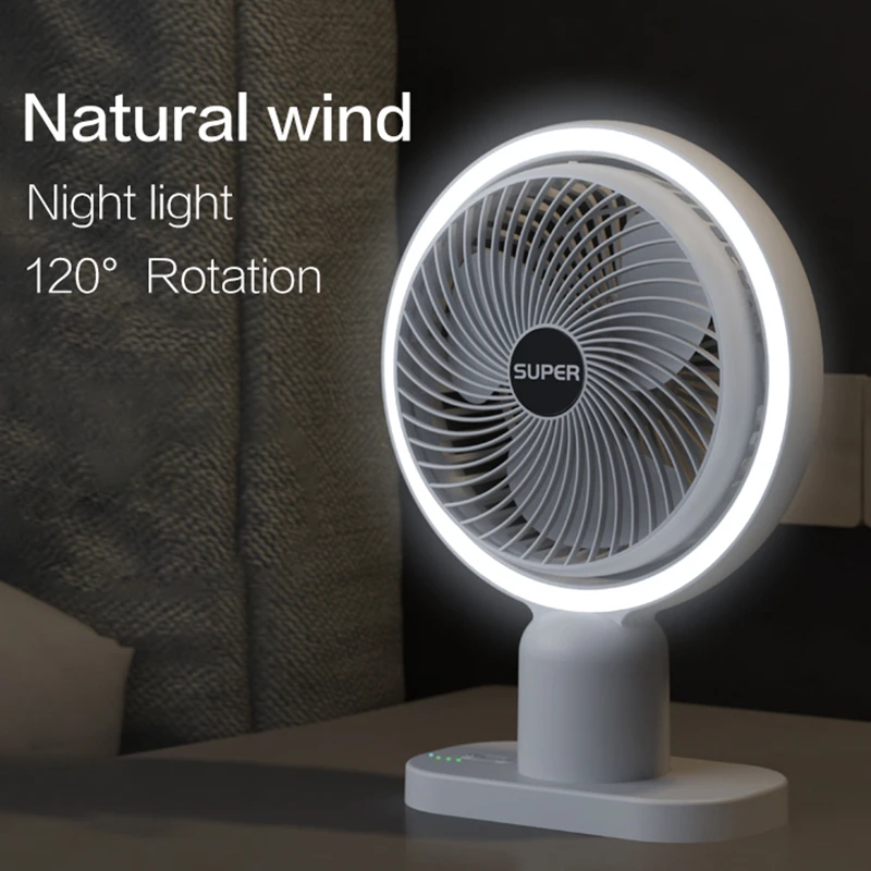 Ventilador sem fio portátil com luz noturna, mini ventilador elétrico,  ventiladores recarregáveis USB para desktop, escritório, casa, rotação 120  °, silencioso - AliExpress