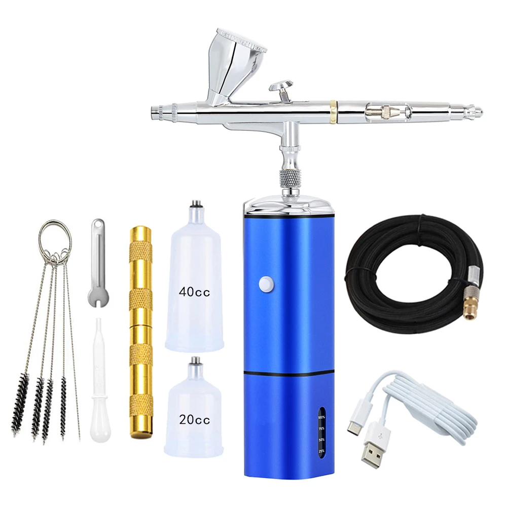 Kit Aerografo Ricaricabile Senza Fili Con Compressore, Pressione Regolabile 23-48 PSI, Ugello 0,3 Mm, Per Nail Art, Torte, Trucco, Pittura E Modellismo