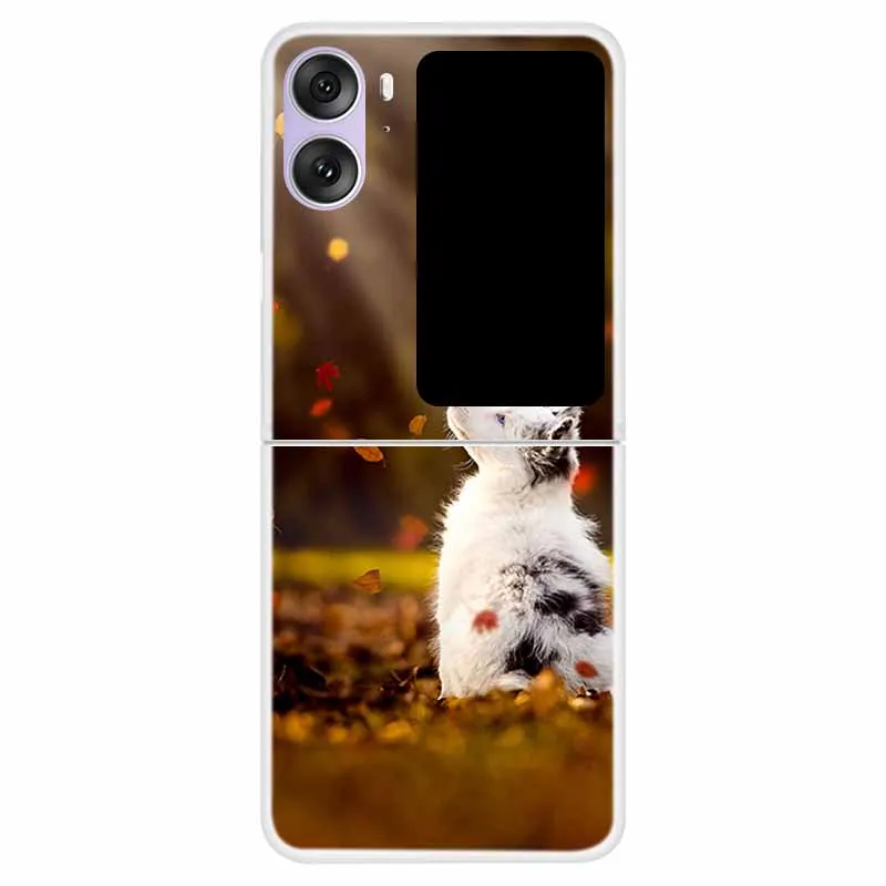 Clear Hard TPU Cat Design Back Cover for Flip Phones - 6.8 Protective Bumper Case