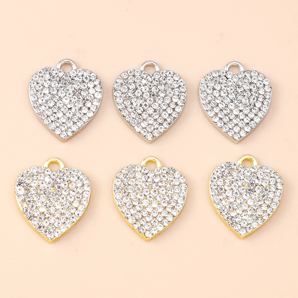 Leslie 4 Stück 16 x 14 mm voller Strasssteine, Kristall-Liebesherzen, Charms für Anhänger, Halskette, Armband, DIY-Schmuckherstellung, Basteln