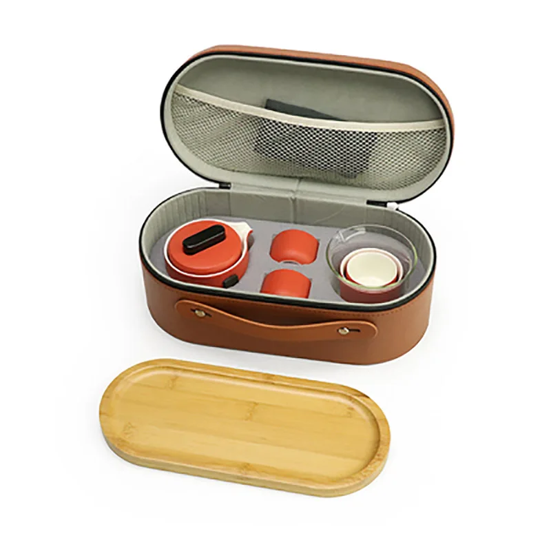 Ceramic Portable Travel Outdoor Tea Set, Teaware, Chinese Kungfu Teapot, Tea Cup, Pot Kettle for Red Wedding, Newlywed Souvenir