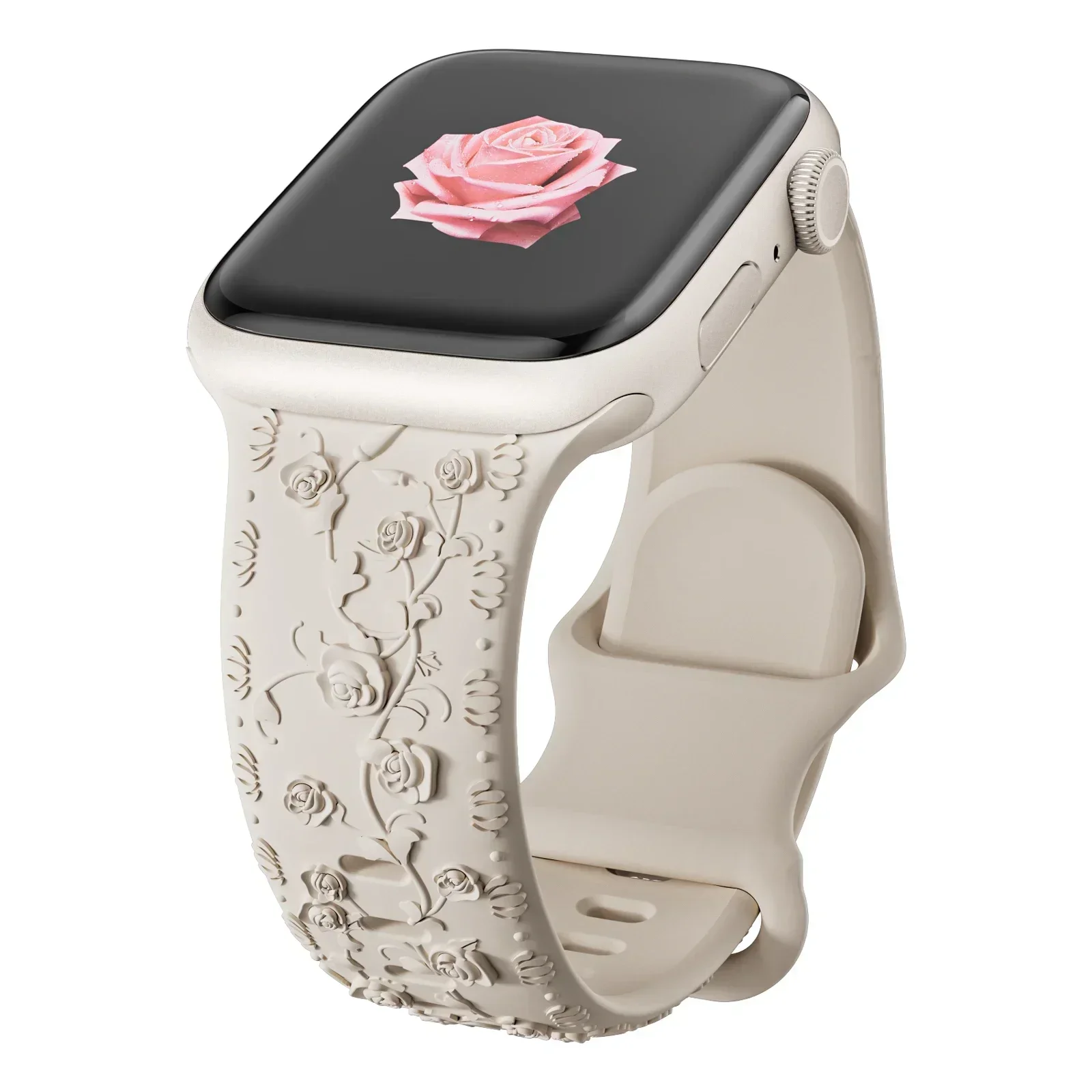 Floral Engraved Silicone Watch Band Bracelet