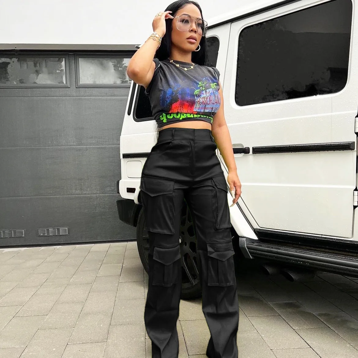 Cargo Pants for Women Baggy Hight Waist Multi Pocket Straight Jogger Pants 2023 Fashion Zipper Fly Pink Trousers Streetwear Y2k