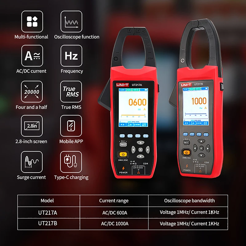 UNI-T Clamp Meter Oscilloscope UT217A UT217B AC DC Current Clamp Digital Multimeter NCV Bluetooth Function Analog Bandwidth
