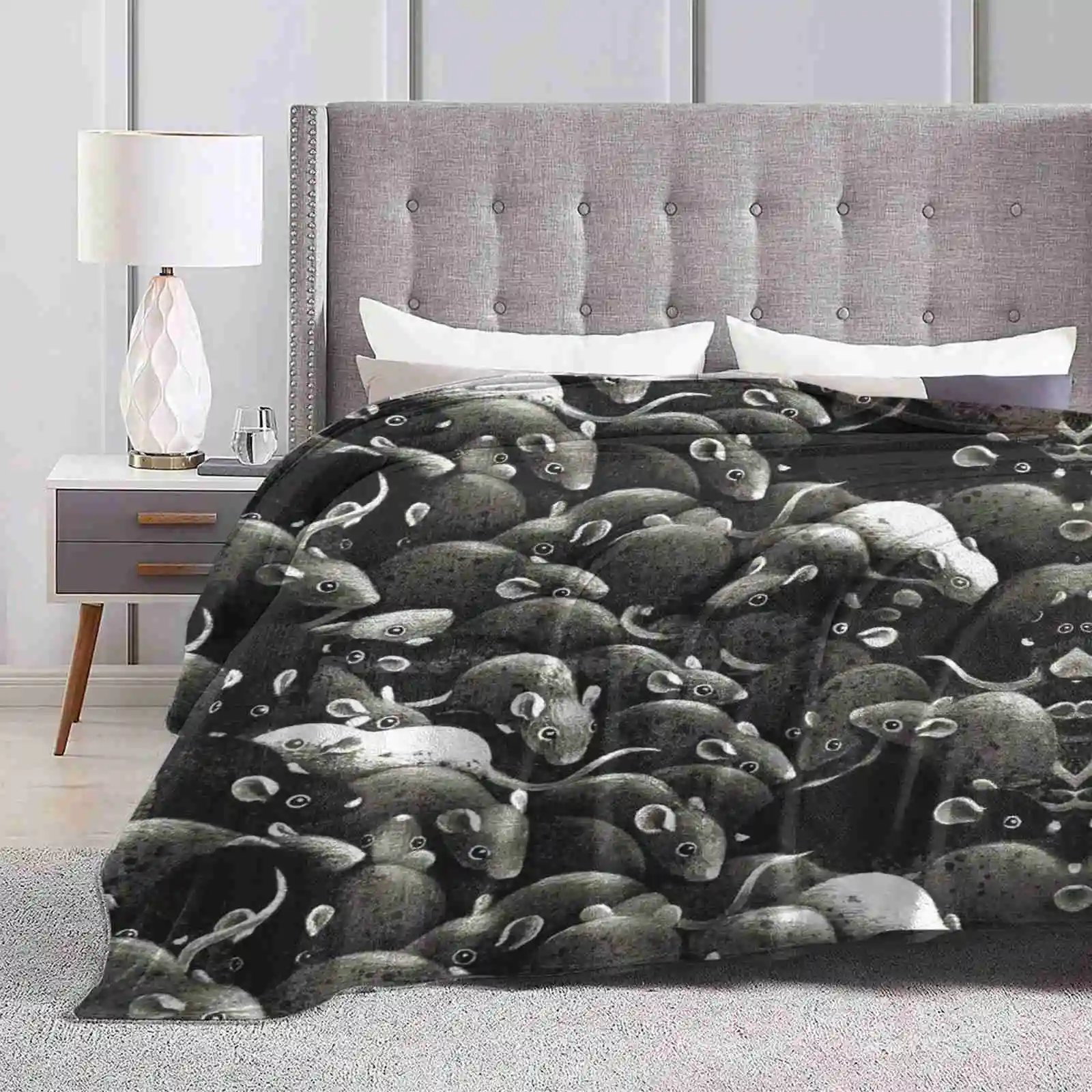 Bath Rats Ii Creative Design Light Thin Soft Flanella Coperta Animal Rat Mouse Bath Dark Black And White Pattern Grey