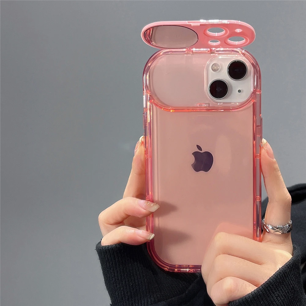 Transparent Shockproof Phone Case with Invisible Camera Flip Mirror and Soft TPU
