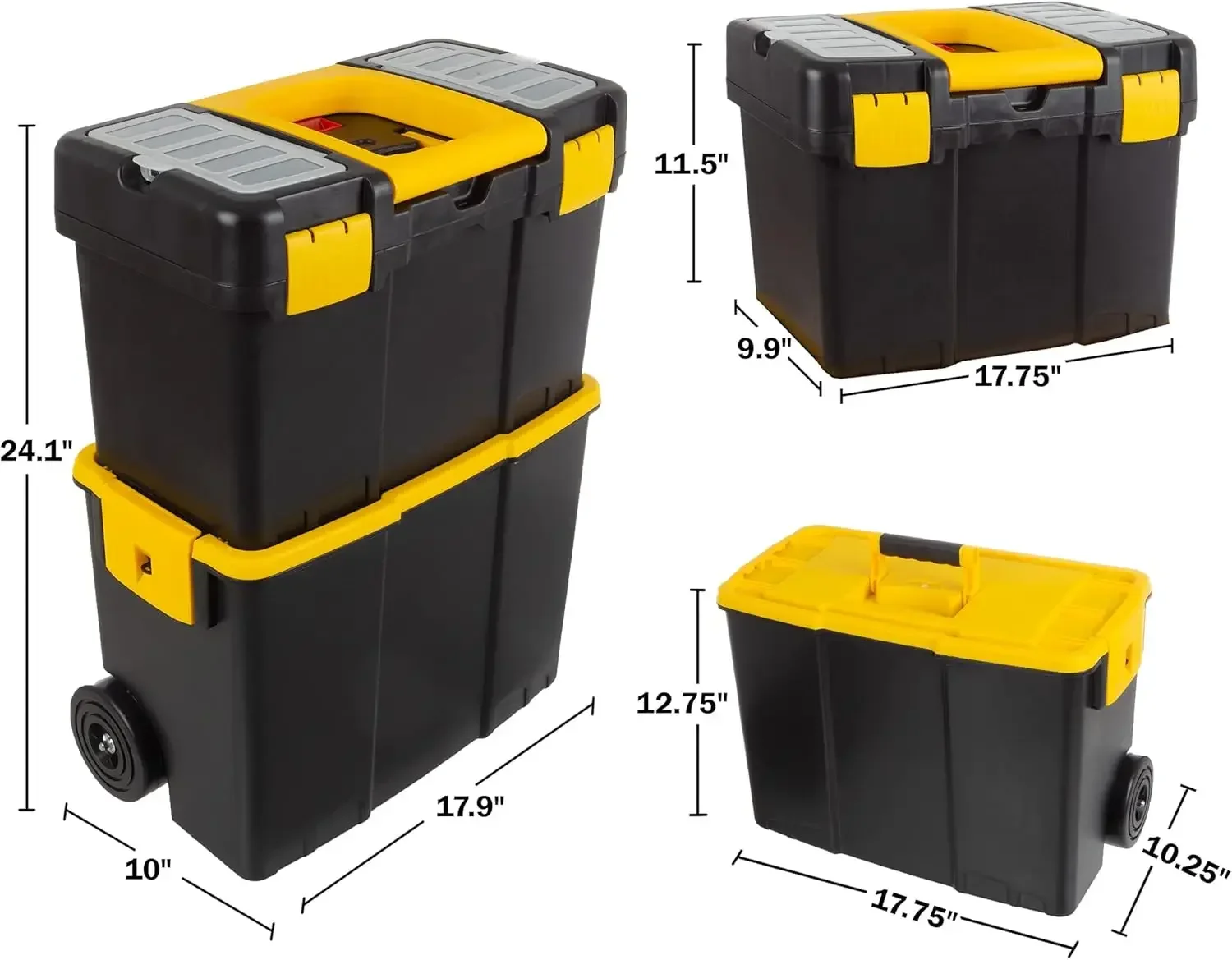 Portable Tool Box with Wheels - Stackable 2-in-1 Tool Chest with Fold-Down Comfort Handles, Tough Latches 2