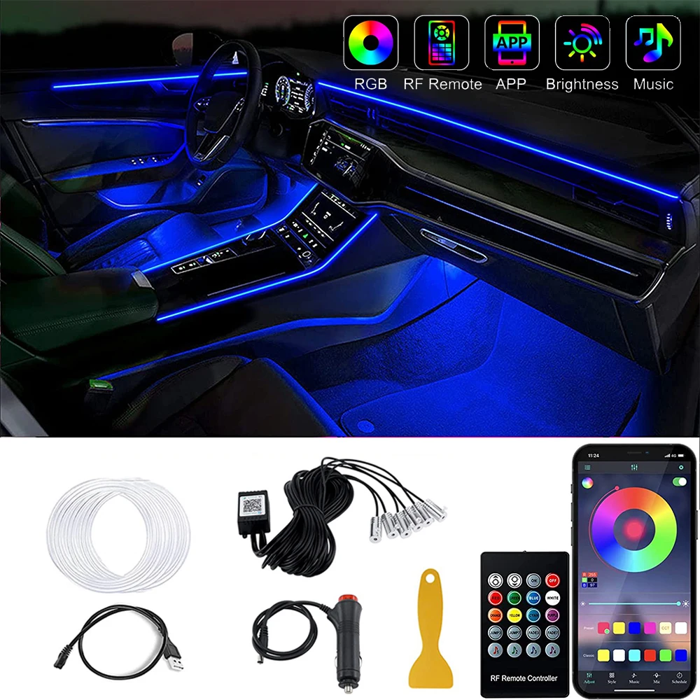 RGB Led Car Interior Atmosphere Ambient Lights 6/8m Neon Fiber Optic Light  Strips USB APP Music Control Auto LED Decorative Lamp - AliExpress