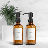 Pump Bottle Dispenser for Liquid Soap, Bathroom Hand Soap Dispenser, Amber Glass Soap and Lotion Dispenser Set, 2pcs 8Oz 250ml 1