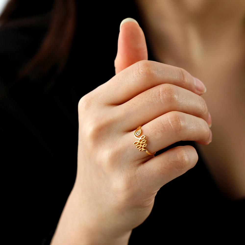 Dawapara Buddhismus om unalome Symbol Frauen Ring spirituelle Lotusblume Eheringe Edelstahl Sanskrit Schmuck Yoga Geschenke – Detail 15