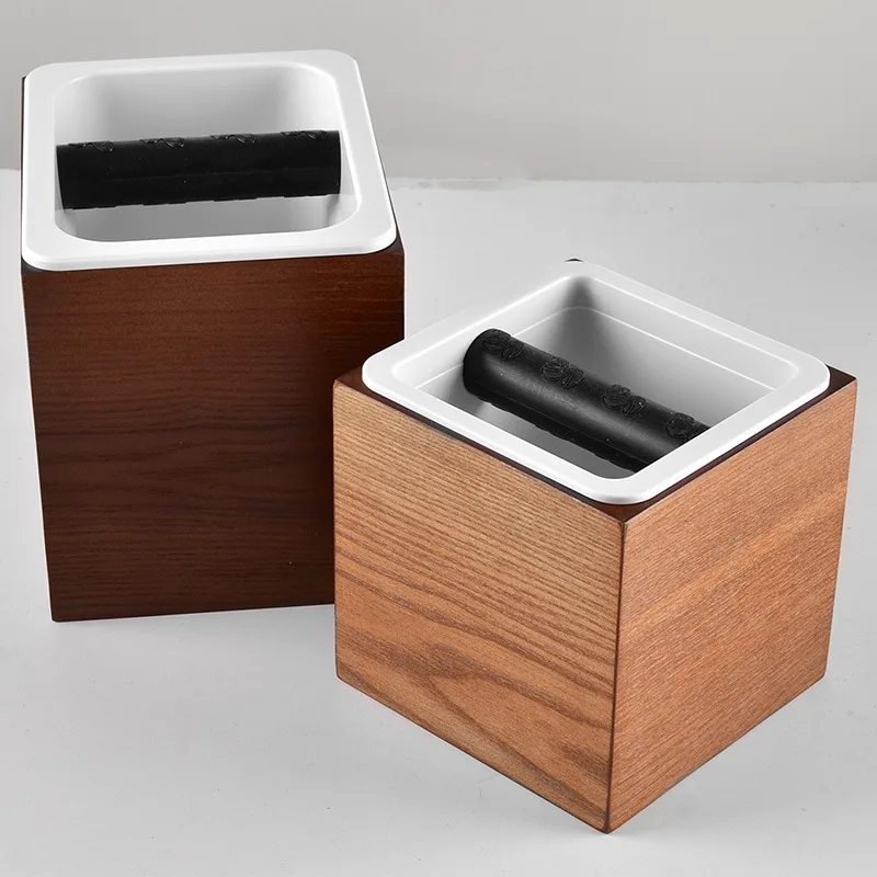 Anti Slip Shock-absorbent Espresso Knock Box Wooden Coffee Grind Dump Bin Waste Bin With Detachable Knock Bar For Barista