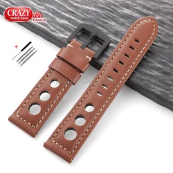 Vintage Brown Cowhide Leather Watch Strap with Pin Buckle - Unisex Wrist Band - 26mm (Light brown - black)