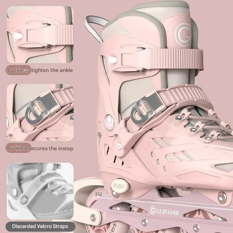 Inline Roller Skates with Helmet Elbow And Knee Pads Shoe Bag Set Flash 4 Wheels Adjustable for Boys Girls kids roller shoes