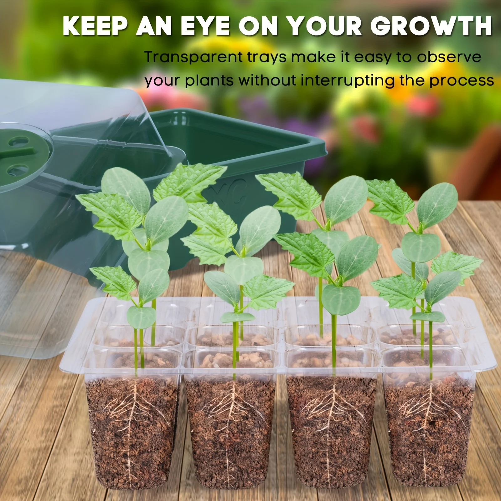 5 Sets Seed Starter Tray Kit Greenhouse Growing Trays Reusable Seed Humidity Vented Domes and Base for Seeds Seedling Tray