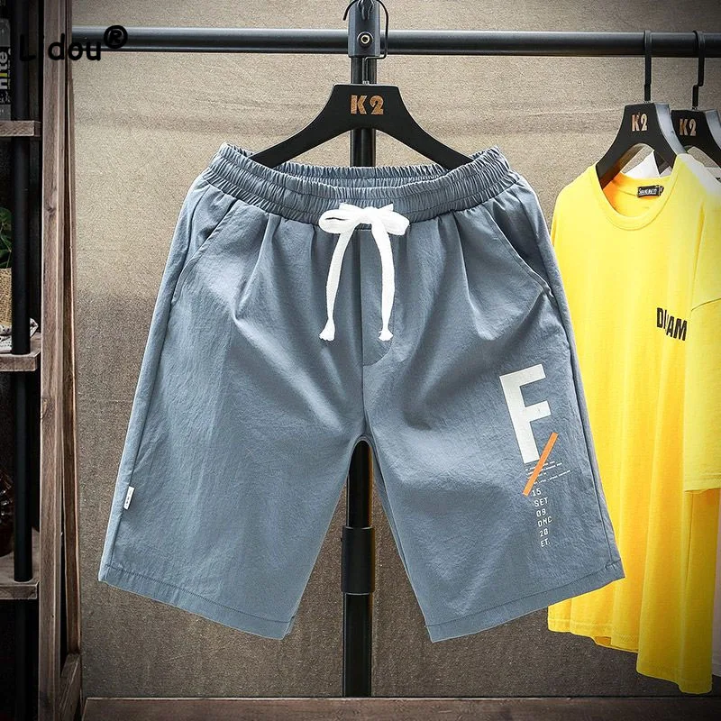 Fashion Elastic High Waist Boys Casual Knee Pants 2023 new Summer Male Clothes Trend All-match Loose Pockets Drawstring Shorts