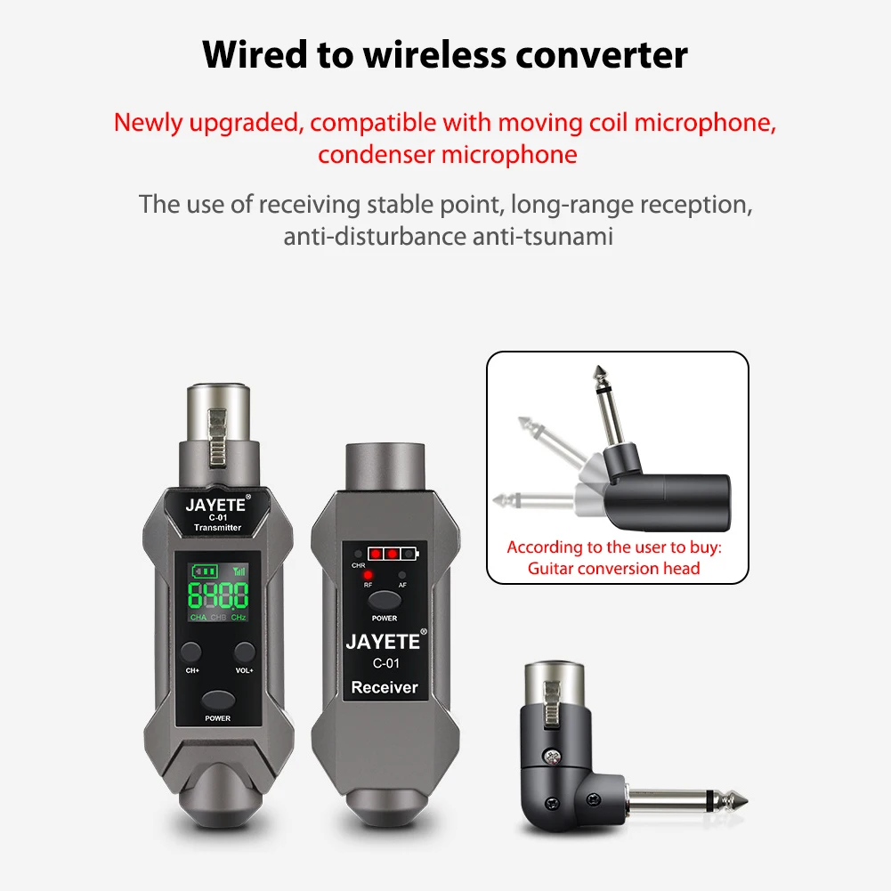 UHF 무선 마이크 XLR 송신기 리시버 충전식 XLR 마이크 어댑터, HD 디스플레이, 콘덴서 다이나믹 마이크용 범위 30m-50m