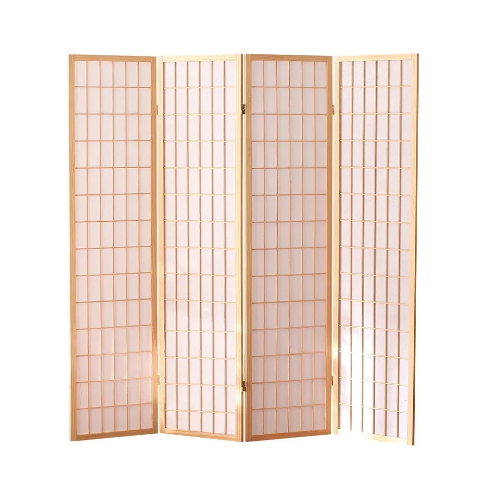 Tavern Folding And Moving Solid Wood Screen Partition Porch Fashion White Non-Woven Fabrics Divider Curtain For Home