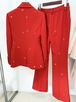 HIGH STREET 2026 FW Designer Fashion Runway Suit Set Ladies Slim Fit Single Button Rivet Gromet Blazer Jacket Pants Suit - Image 3