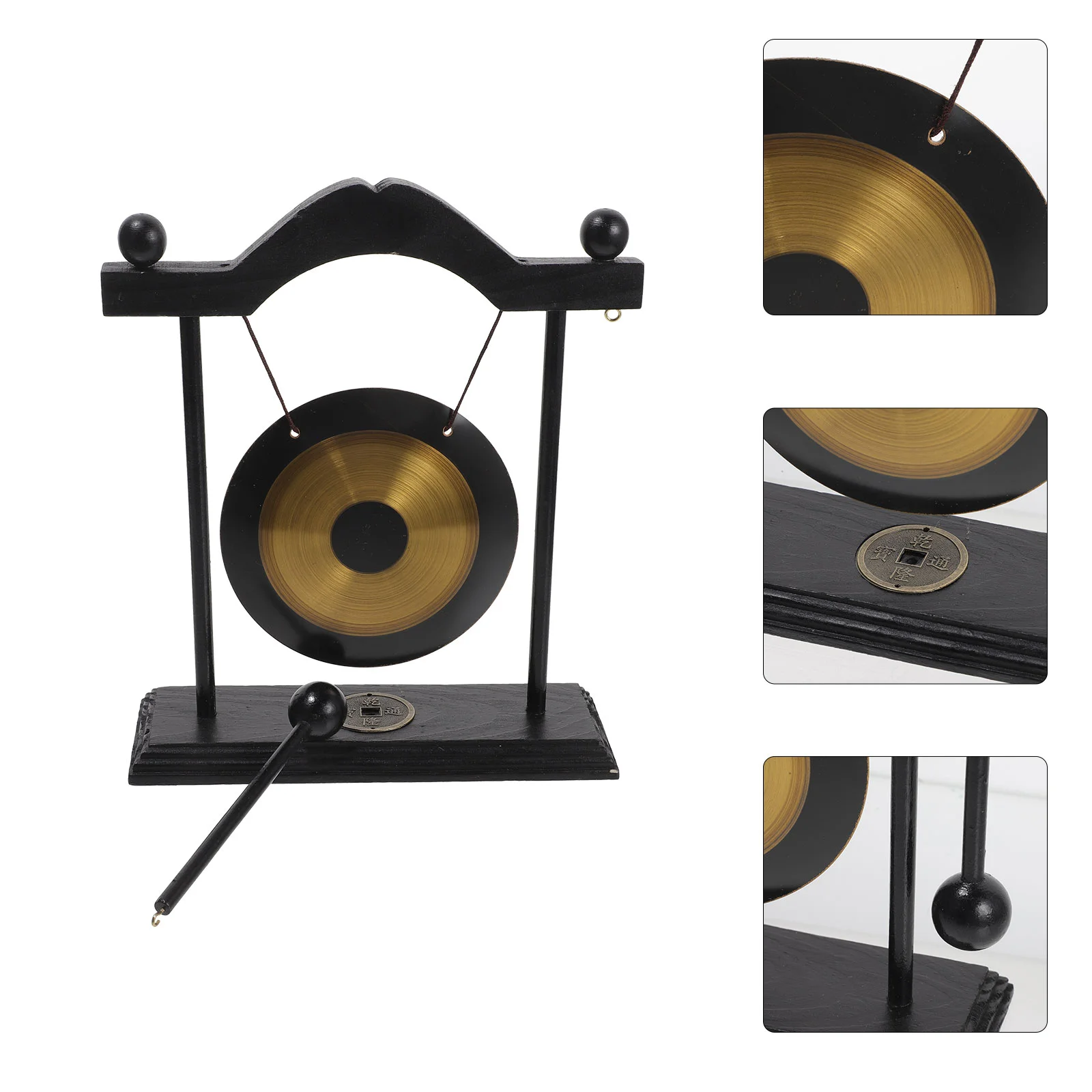 Brass Wood Frame Copper Gong Desk nament Home Desktop Decor Vintage Gong Craft Non Fading Musical Instruments Desktop Metal