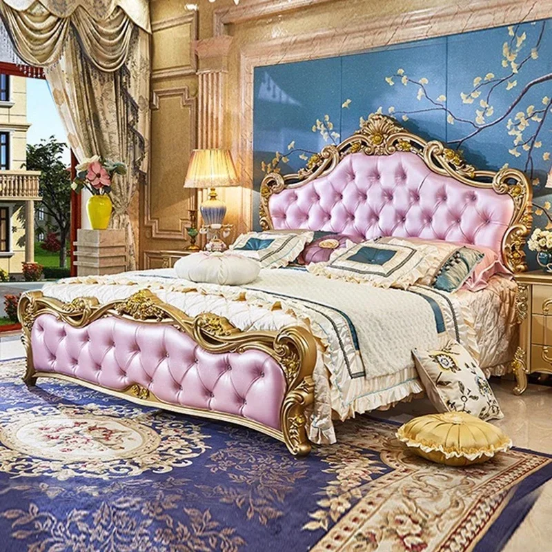 Large Princess Master Bedroom Set Double Villa High Luxury Human Bedroom Set Wooden Sleeping Letti
