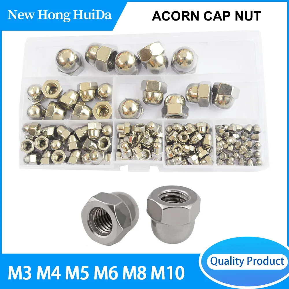 

M3 M4 M5 M6 M8 M10 304 Stainless Steel Acorn Cap Nut Outer Hex Thumb Thread Dome Outer Hexagonal Nut Fasten Assortment Kit