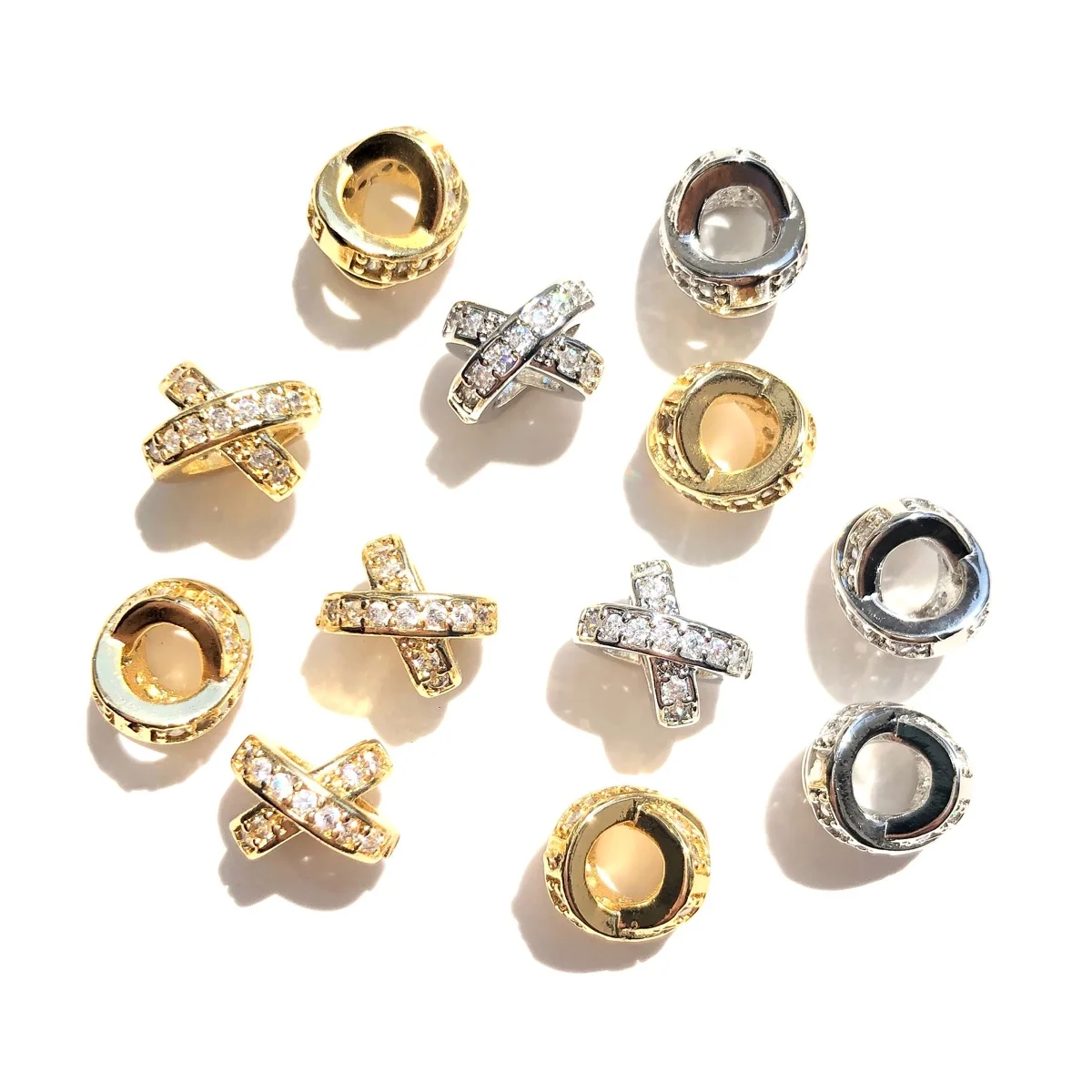 20pcs 8mm Cubic Zirconia Pave Cross Spacers Gold-plated Beads for Bracelet Necklaces Earring Waist Jewelry Findings Wholesale