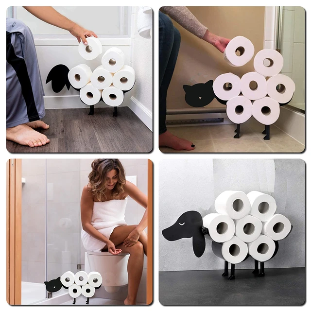 Art & Artifact Sheep Toilet Paper Roll Holder - Metal Wall Mounted or Free Standing Bathroom Tissue Storage, 7 Rolls