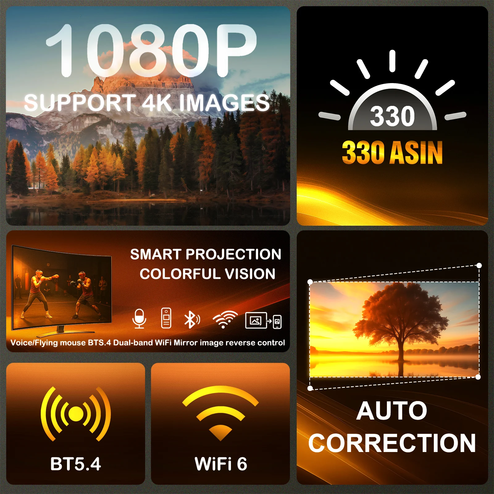 HY260 Pro Projector 330 Ansi Supperted 4K Android 11 Wifi6 BT5.4 Auto Focus Voic