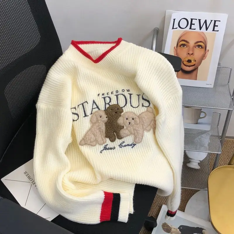

Cute Bear Sweater Women Fall and Winter New Korean Knitted Clothing Fashion Embroidery Pullover Tops Aesthetic Streetwear