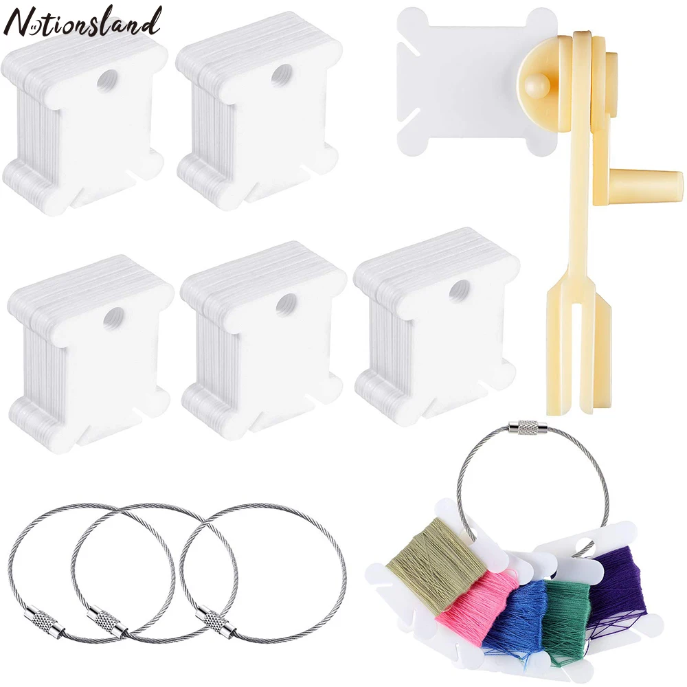 

30pcs Plastic Floss Bobbins Thread Cards with Floss Twister&4 Pieces Floss Bobbin Rings for Craft DIY Embroidery Sewing Storage
