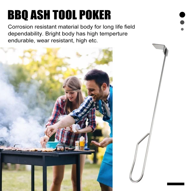 46 Cm -Es Rozsdamentes Acél Faszénhamu Gerebesség Bbq Ash Tool Rake Poker A Kamado Joe Faszén Dohányzó Fa Égő Kályha (Ezüst) - Image 2