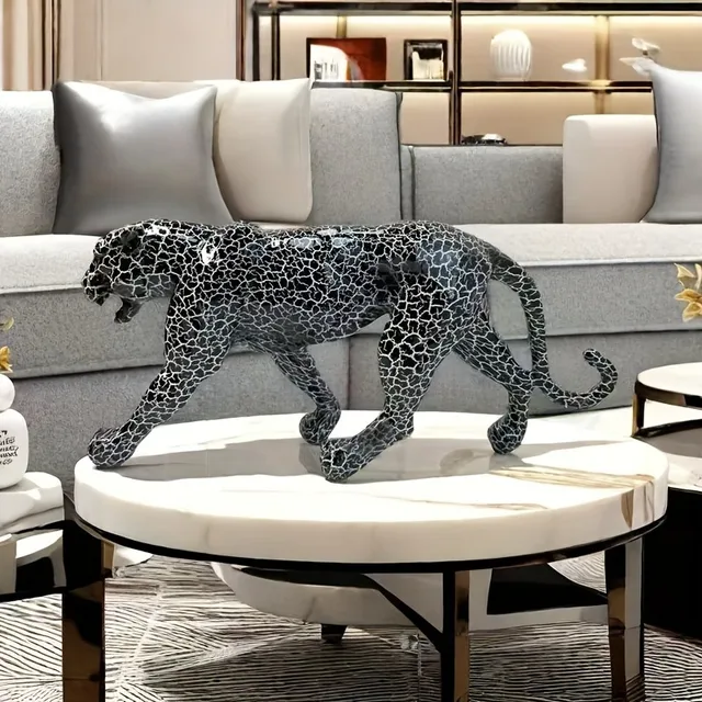 Statue de léopard moderne, sculpture géométrique de guépard en résine, décoration animale réaliste pour la maison, le salon, le bar, le bureau, 73 6
