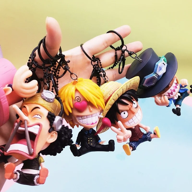 1pc Random Key Ring Cartoon One Piece Keychain Anime Figure Luffy