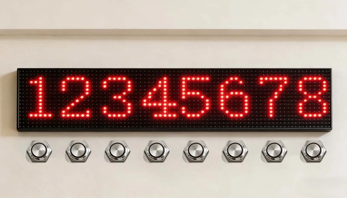 Mysteriöse Studio-Geheimraum-Escape-Requisiten: Mechanismus mit Punktmatrix-Bildschirm, Tasten und digitalem Passwort zum Entsperren – 1987 Escape Room Requisite – Detail 3