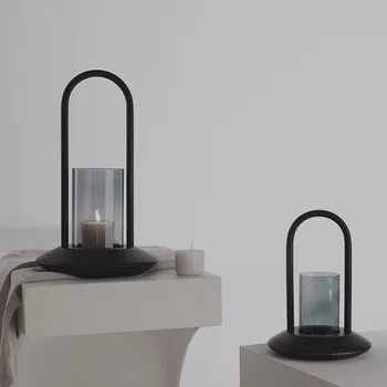 House Candle Holder Handle Outdoor Party Iron Metal Candle Holder Stand Glass Retro Nordic Outdoor Black Candelabros Room Decor