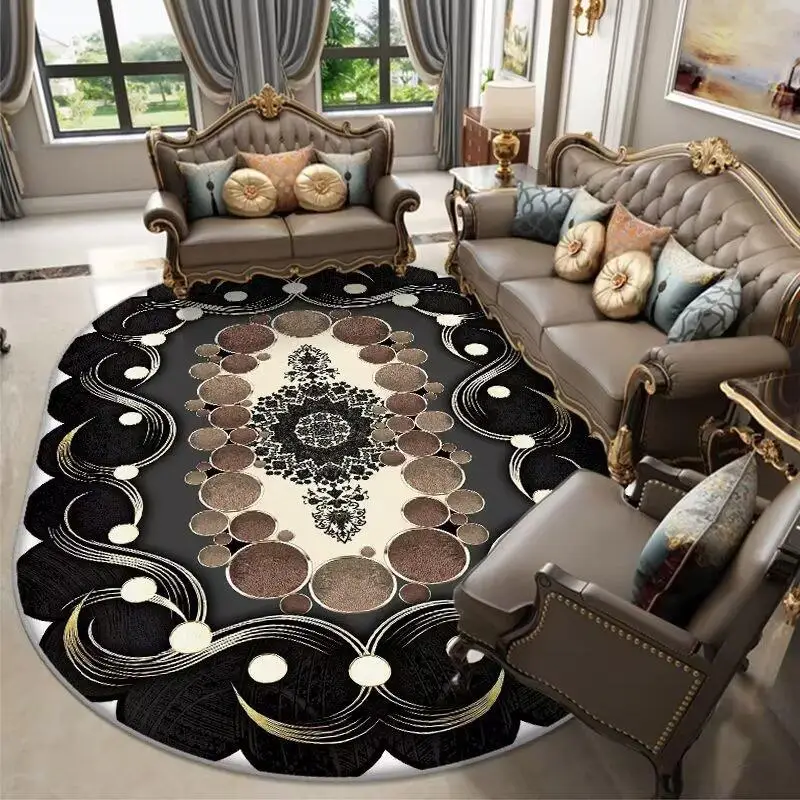 Luxurious Gold Frame Home Decorative Mat European Oval Carpets for Living  Room Non-slip Cloakroom Rug Fashionable Bedroom Carpet