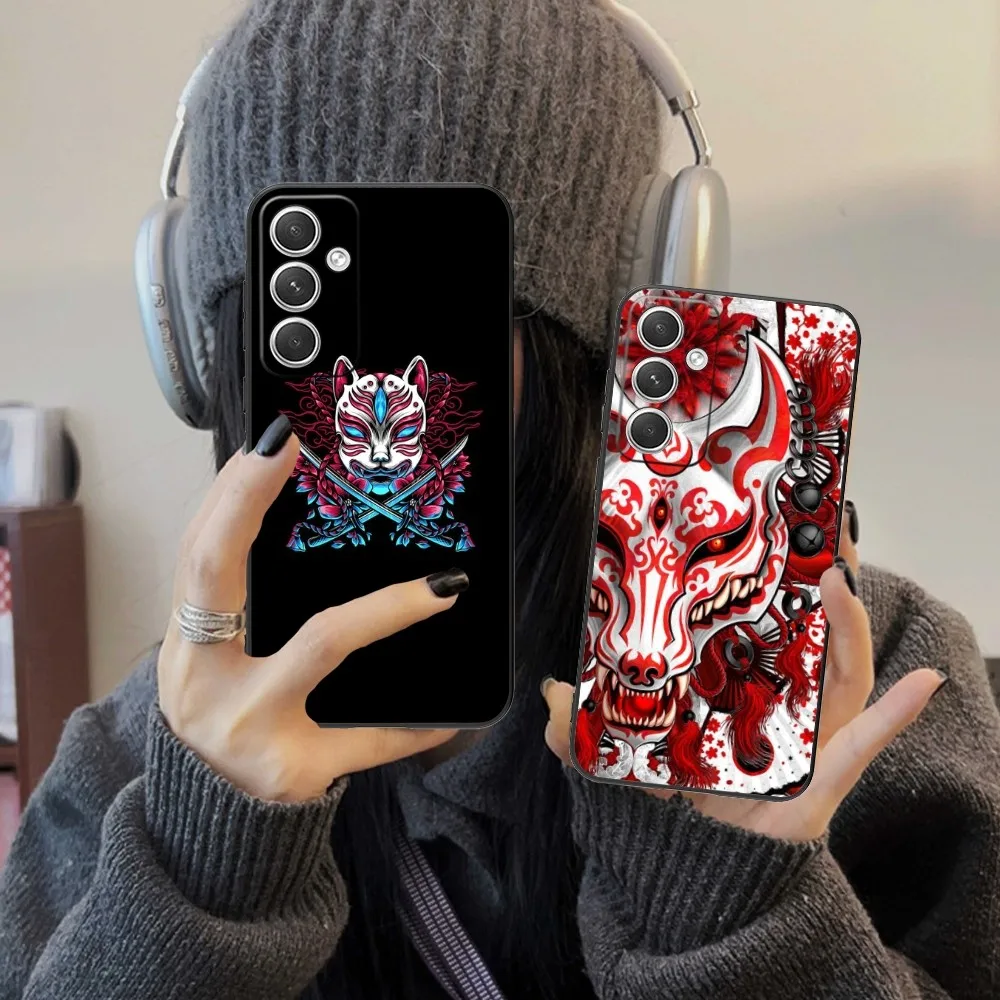 Kitsune Mask Fox Mobile Cell Phone Case For Samsung Galaxy S24 S23 S22 S21 S20 S10 S9 Plus Fe Ultra Lite Black Cover Funda
