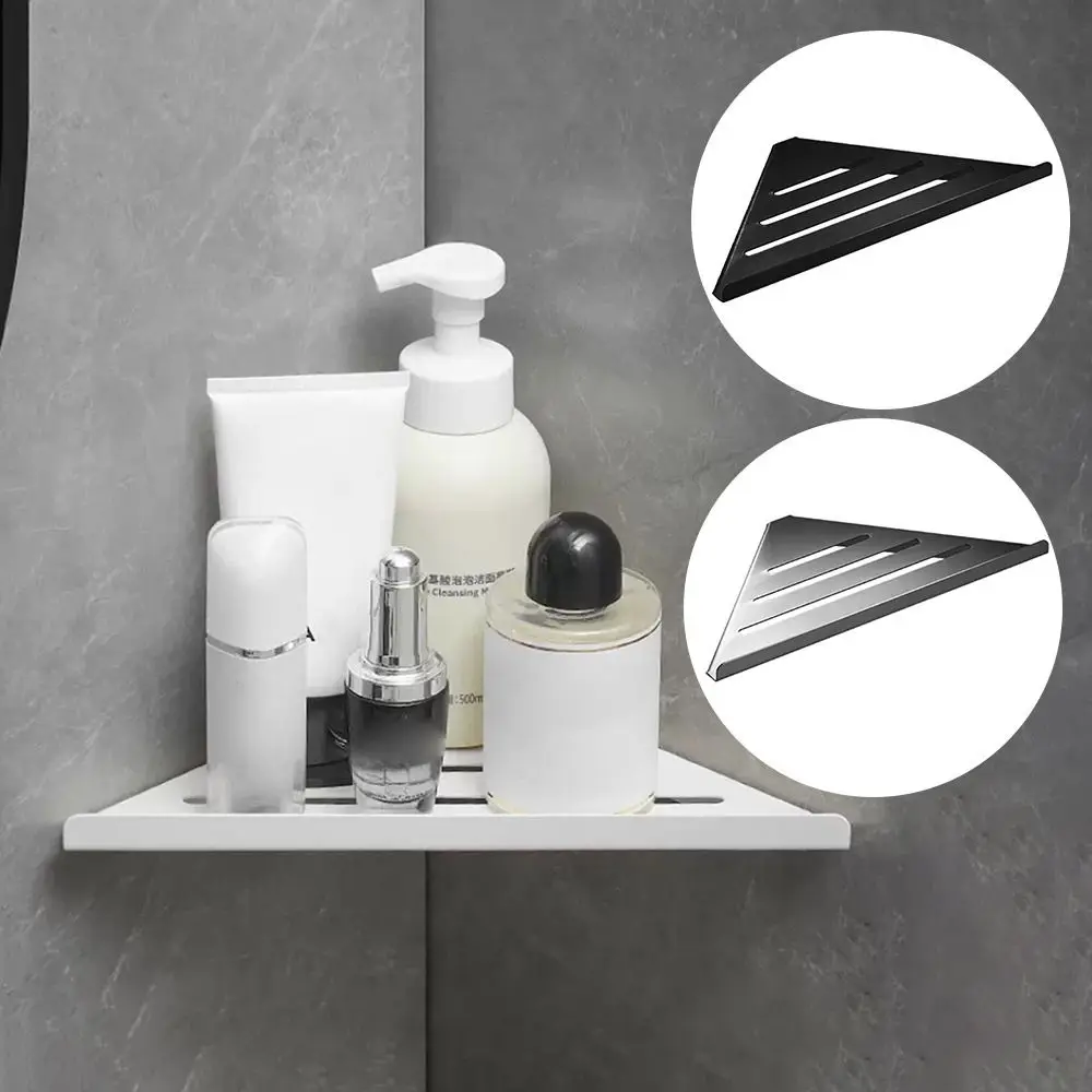 Non Perforated Bathroom Corner Shelf Carbon Steel Wall Mounted Tripod Basket No Drill Space WC Bath Shampoo Wall Shelf 5
