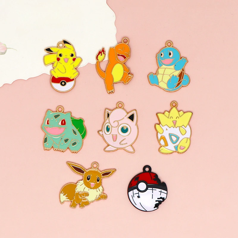 

10PCS Japanese Cartoon Anime Pokémon DIY Jewelry Accessories Cute Pikachu Alloy Drip Oil Necklace Bracelet Ornament Pendant