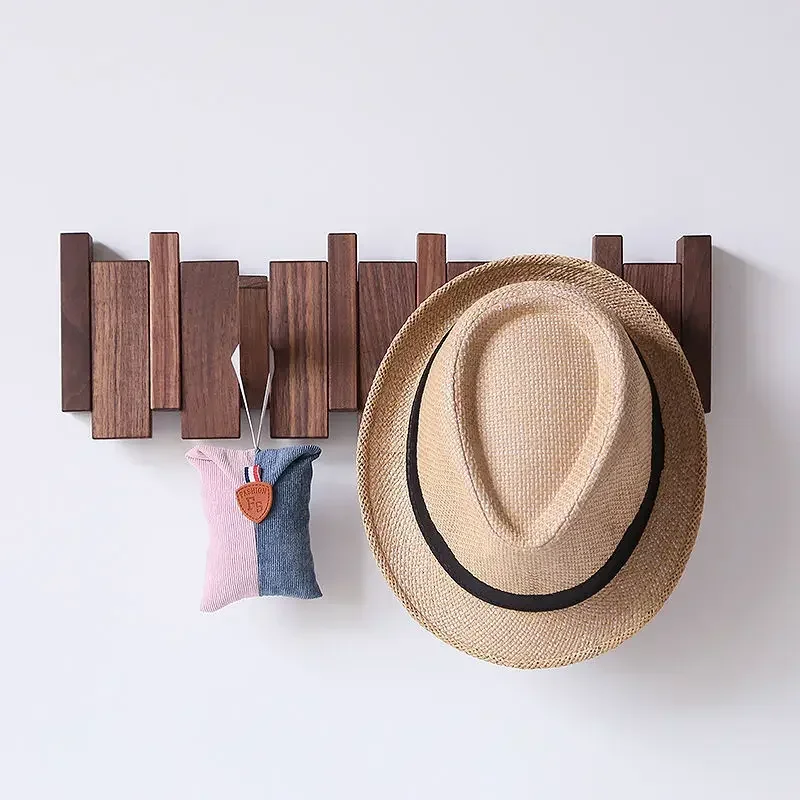Porte-Manteau Mural En Bois Noyer – 4 Ou 6 Crochets, Pour Chapeaux, Clés, Sacs