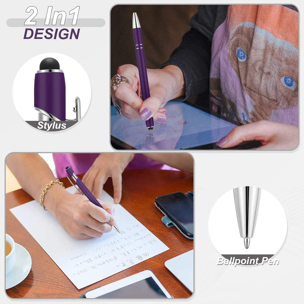 12 Pcs of Metal Aluminum Handle Push Pen Simple Can be Used for Writing and Touch Screen 2 in 1 Ballpoint Pen for Students 3