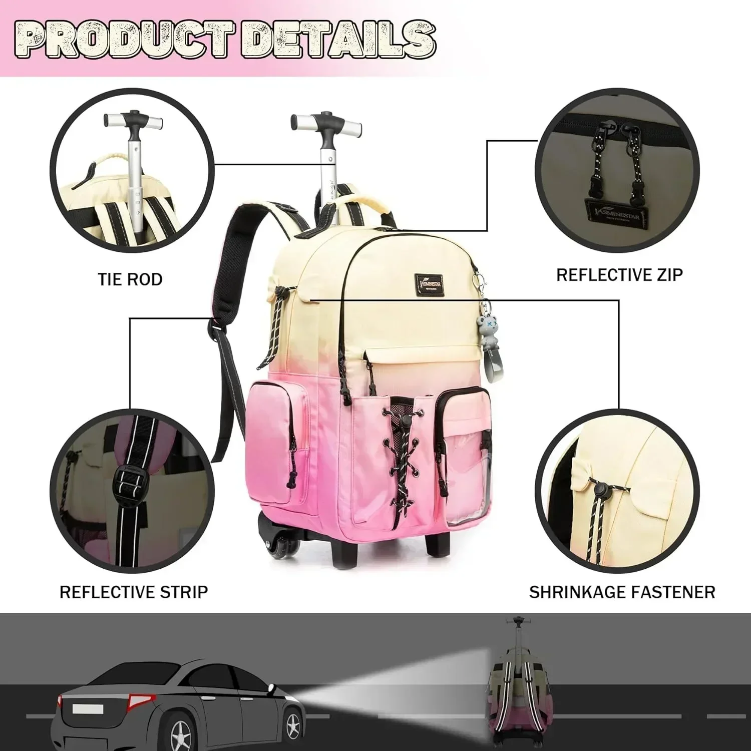 School Bags for Girls with Wheels Trolley 3 Pcs for Teens Boys Rolling Backpack Set with Lunch Bag Carry on Luggage with Roller 3