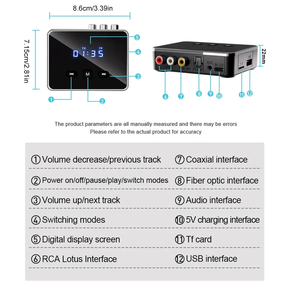 Wireless Audio Receiver Transmitter with RCA and AUX