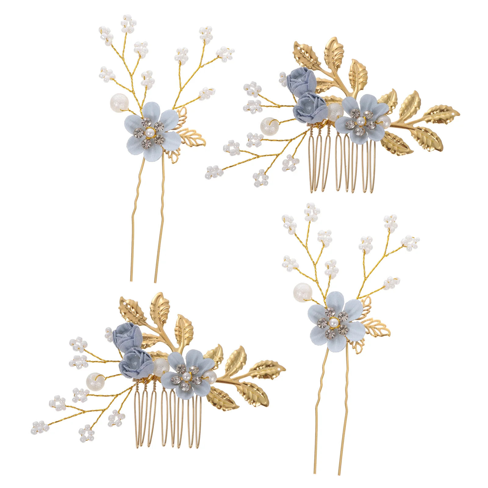 

4 Pcs Blue Flower Hair Accessory Beautiful Comb Charming Supply Chic Bridal Clip Sweet Creative Prop Pearl Bridesmaid Wedding