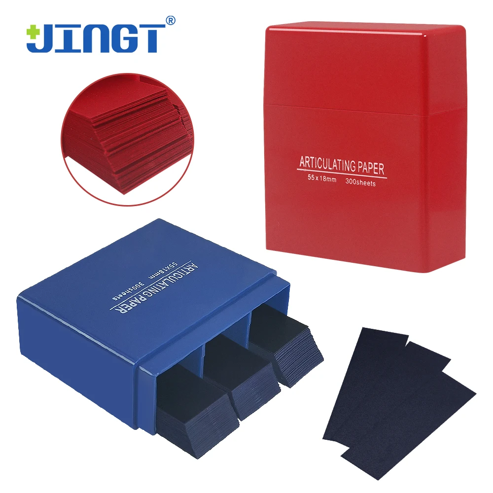 

JINGT Premium Blue Articulating Paper for Dentists,300-Sheet,1.0mm,Jaw Adjustment,Denture Relining, Teeth Occlusion,Size 55*18mm