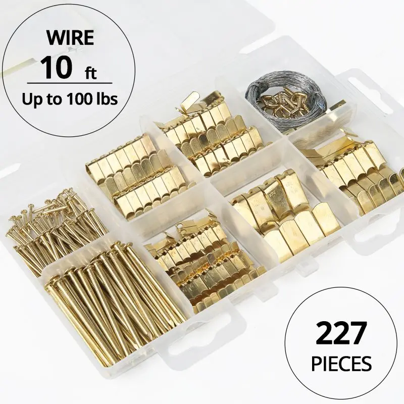 1setPictureHangingKitwithWirePictureHangersHooksNailsand