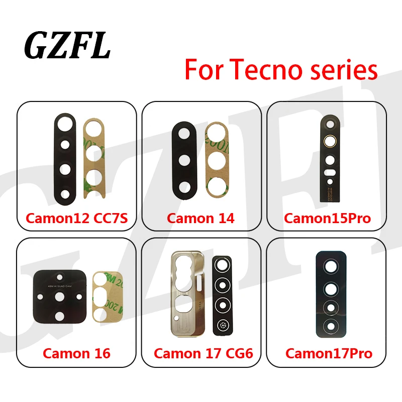 

1Set For Tecno Camon 12 CC7S 14 15Pro 16 17 17Pro Rear Back Camera Glass Lens Cover With Ahesive Sticker